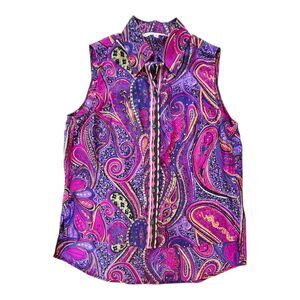 Trina Turk Purple and Pink Paisley Button Down Shirt